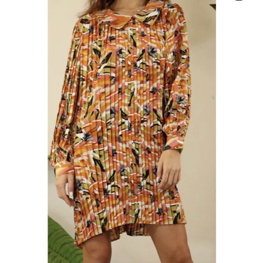 Mulla All Plea Floral Orange Long-Sleeve Shift Dress
